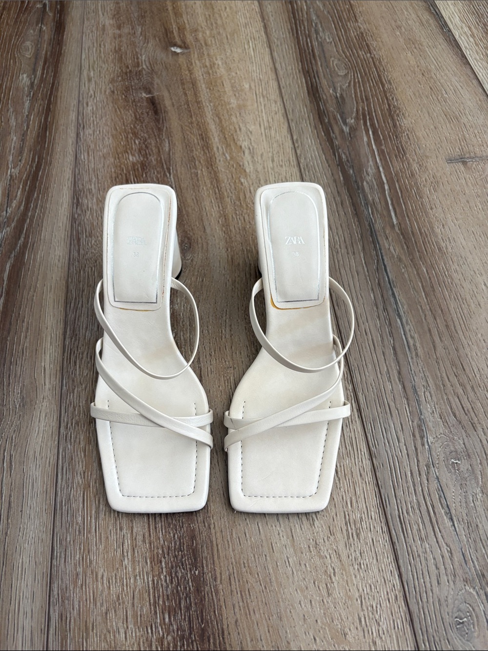 Zara Cream Strappy Square-Toe Heeled Sandals